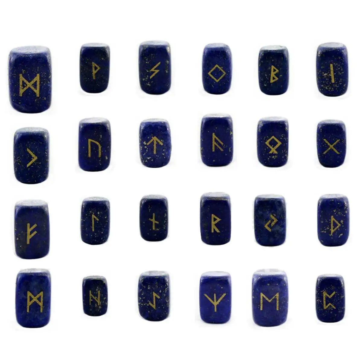 

Set of 25 Natural Lapis Lazuli Carved Crystal Reiki Healing Therapy Palms Stones Engraved Ancient Norse Viking Rune Pendant