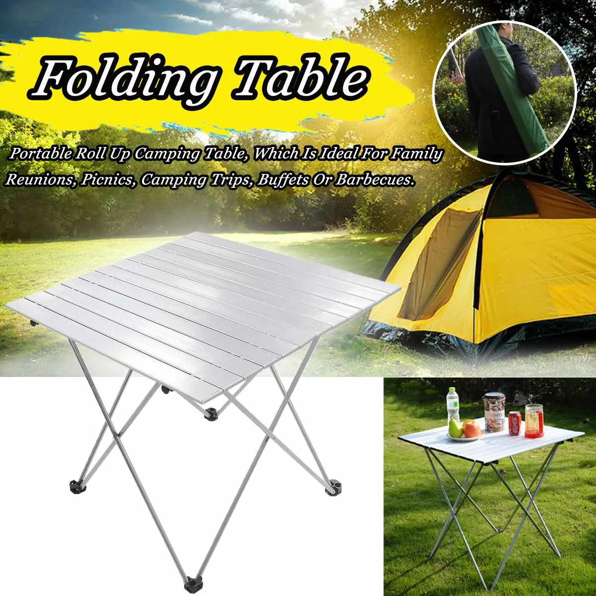 

Camping Table Roll Up Top Picnic Folding Portable Table Hiking Carry Bag Durable Folding Table Desk For Picnic