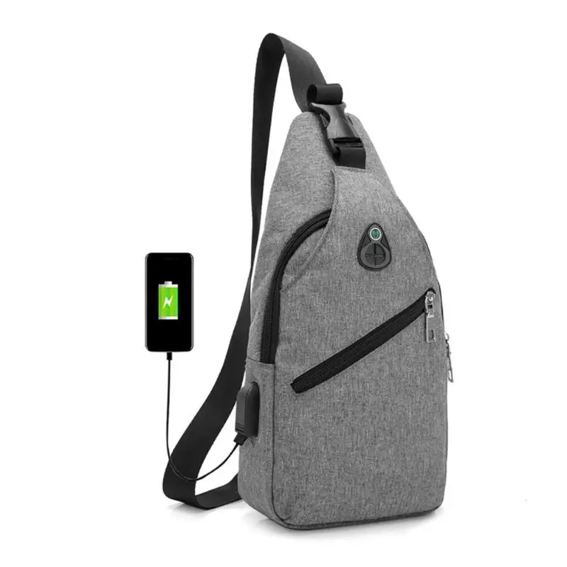 

Men Nylon Chest Pack Shoulder Handbag USB Charge Casual Sport Crossbody Bag Single Shoulder Strap Bag Back Pack Travel