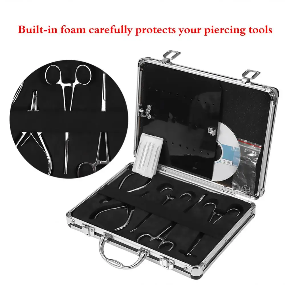

Professional Tattoo Body Piercing Tool Kit For Navel Ear Tongue Tattoo Equipment Piercing Jewelry,Pliers, Needles,Case Set