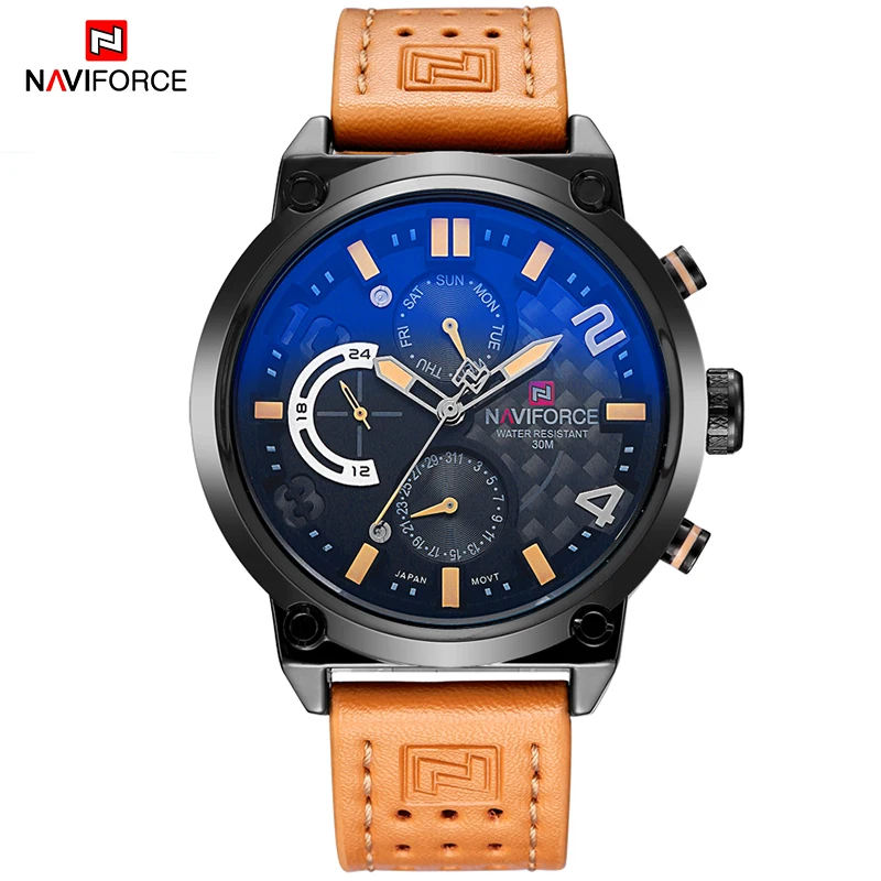 Мужские спортивные часы NAVIFORCE роскошные брендовые кварцевые с ремешком из