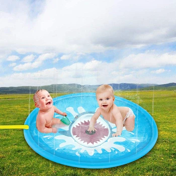 

Blue Shark Pattern Water Spray Cushion Tummy Time Kids Fun Water Play Mat Child Swiming Pool Floaties