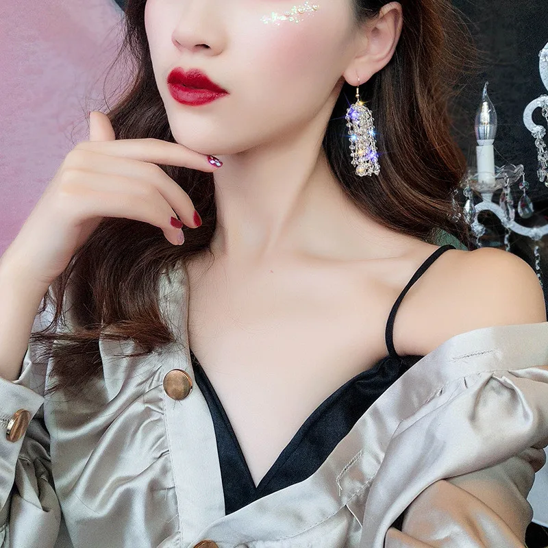FYUAN длинные кисточки кристаллы Висячие серьги для женщин Bijoux изысканные стразы