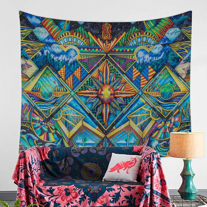 

Psychedelic Tapestry Abstract Unusual Figure Color Form Mandala Hippie Retro Pattern Wall Hanging For Bedroom Living Room Dorm