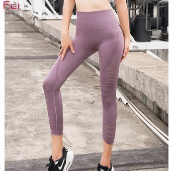 

Energy Seamless High Waist Cropped Leggings Women Workout Capri Leggings Seamless Capri Pants Hollow Out Capri Trousers