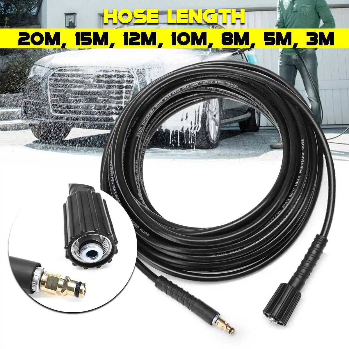 

20/15/12/10/8/3/5M High Pressure Washer Drain Cleaning Hose Pipe Cleaner 40MPa 5800PSI for Indoors/Outdoors Use PVC Hose