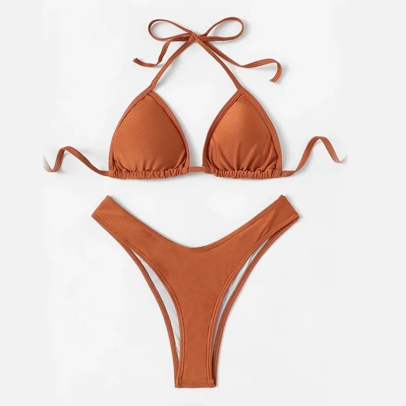 

New Swimwear Women Push Up Swimsuit High Cut Halter Bikini Set Female Two Piece String Bathing Suit Lady Low Waist Swimming Wear