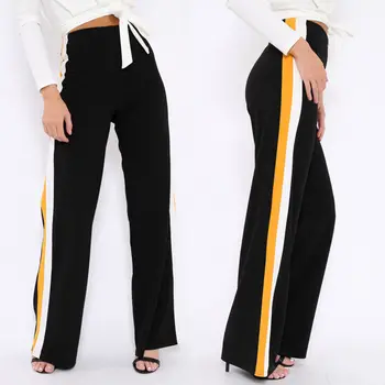 

Fashion Women High Waist Wide Leg Striped Trousers Ladies Pants