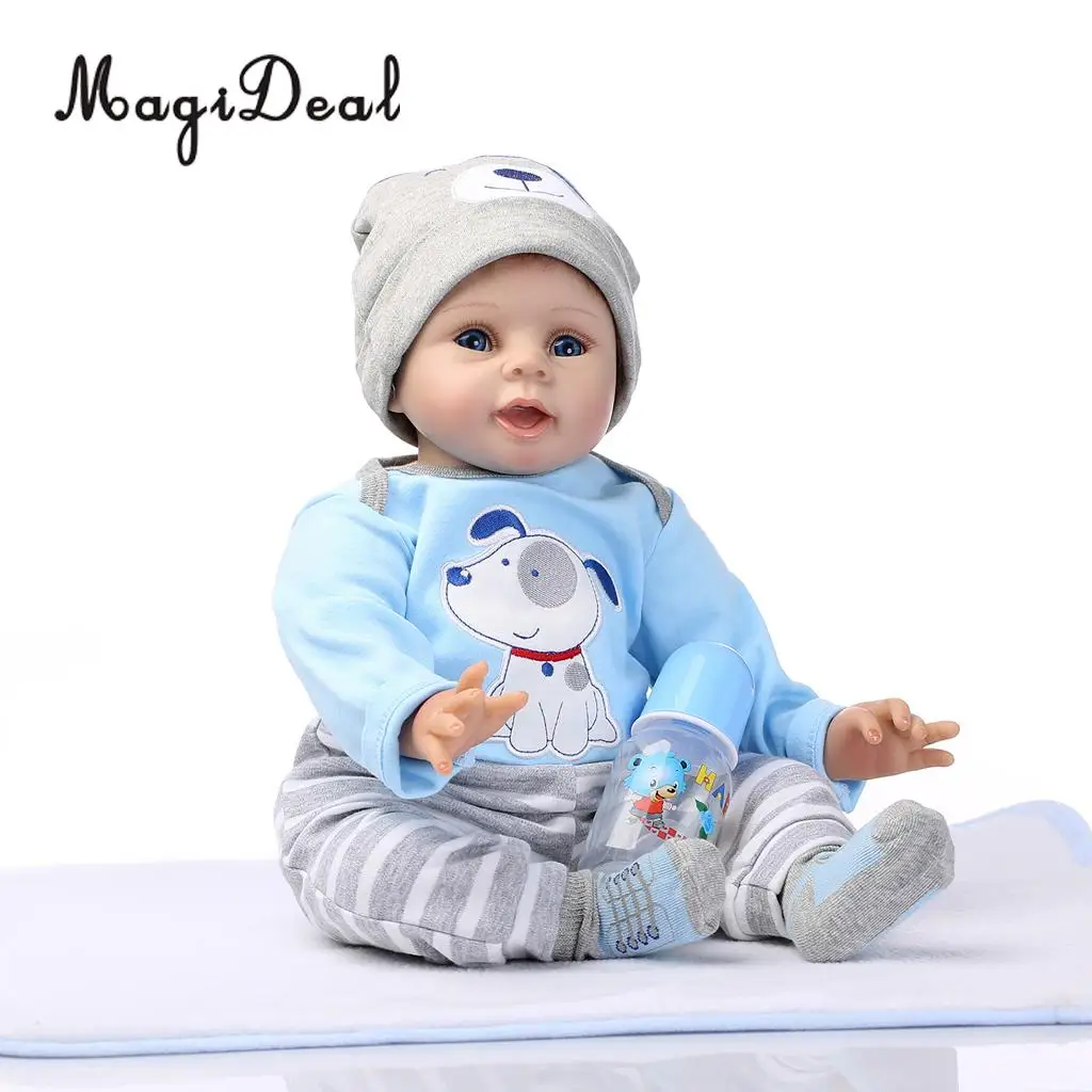 

55cm Lifelike Silicone Baby Doll Costumed Newborn Girl Kid Learning Toy Blue