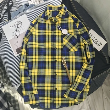 

Spring New Plaid Shirt Men Fashion Retro Casual Shirt Man Streetwear Trend Wild Loose Long-sleeved Shirt Male Clothes