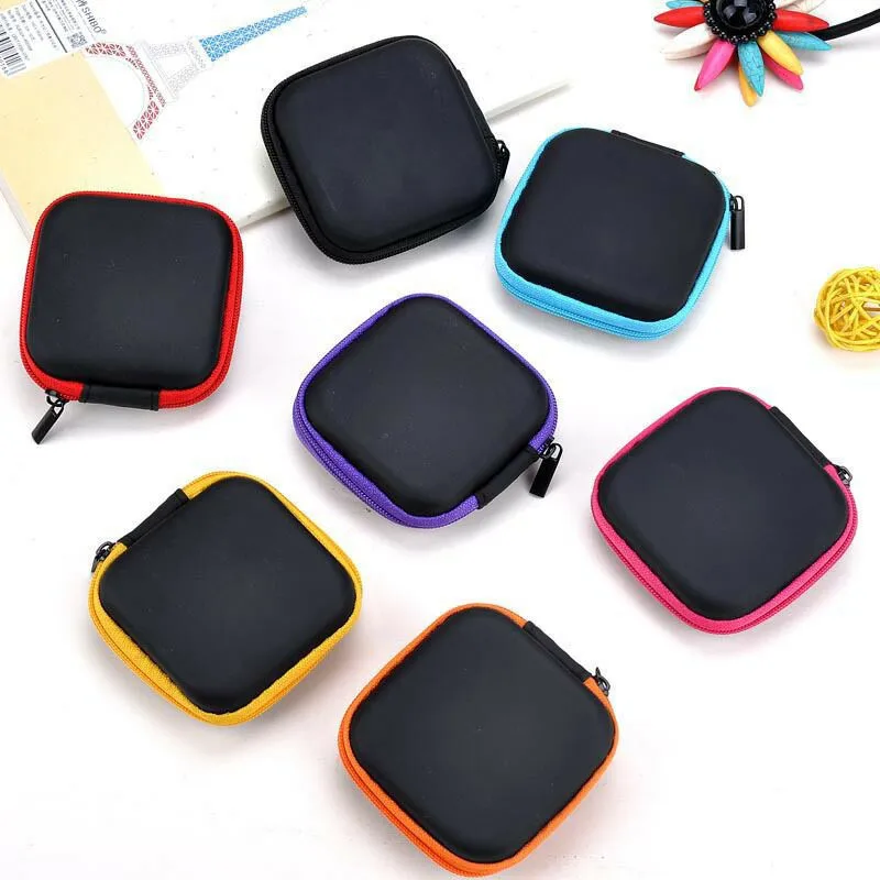 

80*80*30mm Square EVA Earphone Holder Case Mini Zipper Headset Bluetooth Earbuds Memory Card USB Cable Cable Storage Bag Box