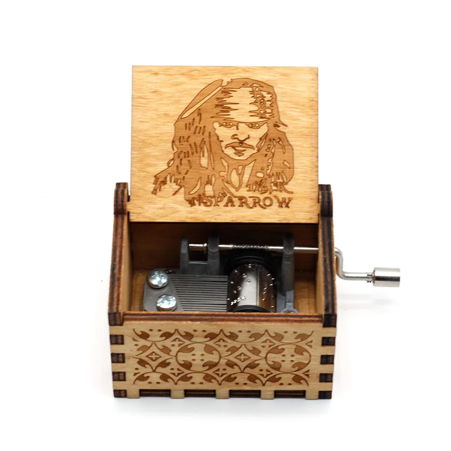 

Anonymity wooden Hand-Crafted Jack Sparrow from Pirates of the Caribbean plays melody Davy Jones Music Box