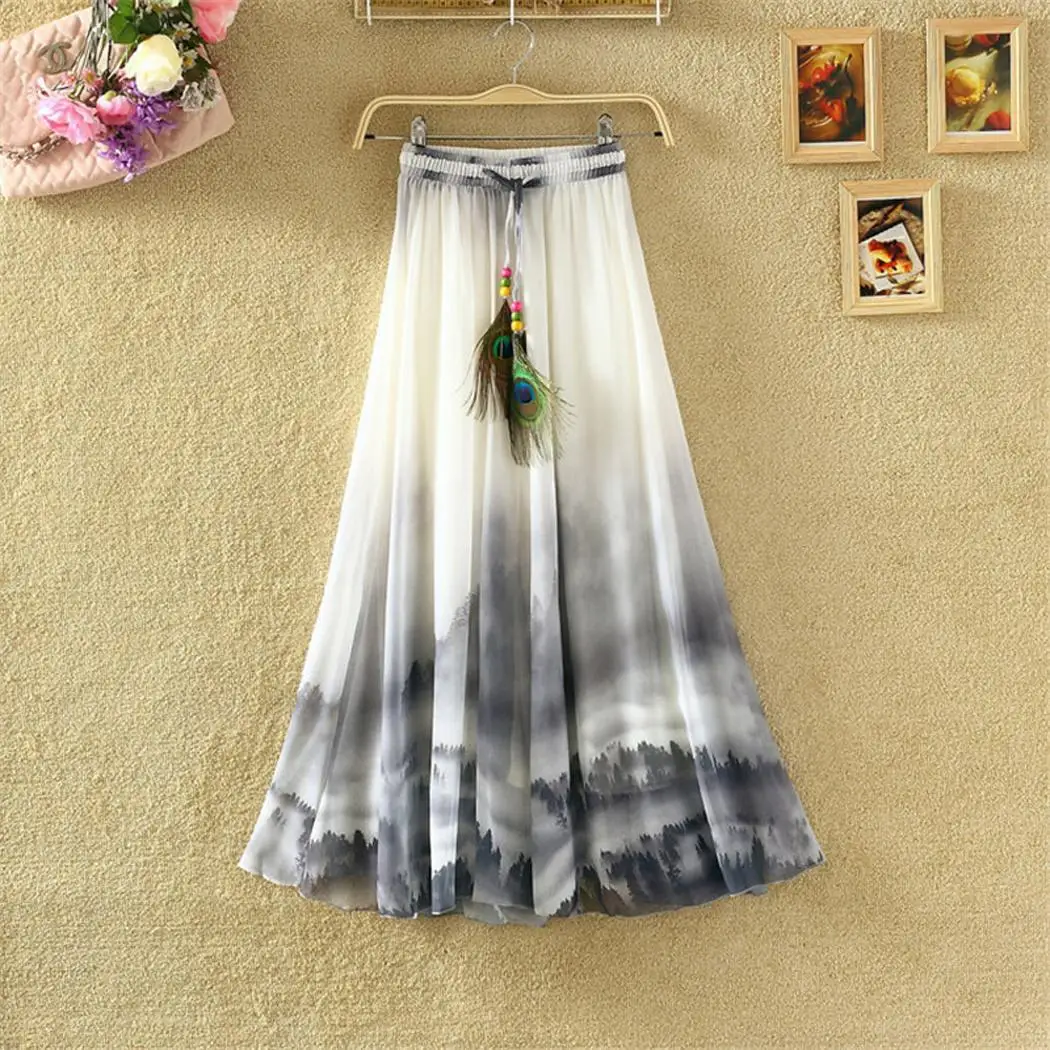 

Women Bohemia High Waist Floral Print Spring, Summer, Autumn Chiffon Long Casual, Street, Party, etc Skrit