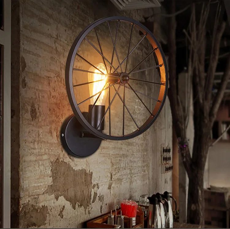 Rusty Wheel Bar Освещение железные Настенные светильники Лофт промышленный креативный