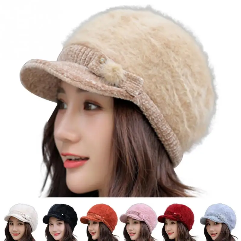 Fashion Cute Fluffy Women Beret Hat Winter Warm Knit Cotton Hat Cap