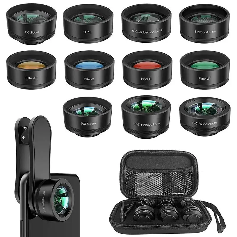 

Phone Camera Lens,11 In 1 Cell Phone Lens Kit For Iphone And Android, Wide Angle Lens+Fisheye Lens+Macro Lens+Zoom Telephoto L