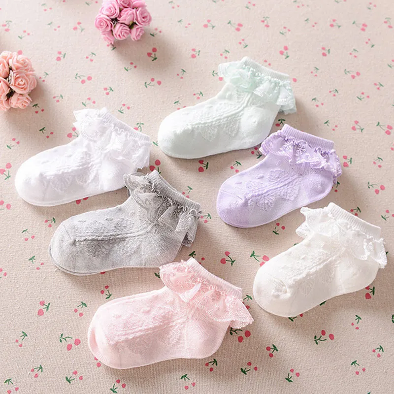 

1 Pair Spring Summer Children Socks Solid Color Mesh Frilly Lace Low Cut Ankle High Baby Girls Thin Princess Sock YJS Dr