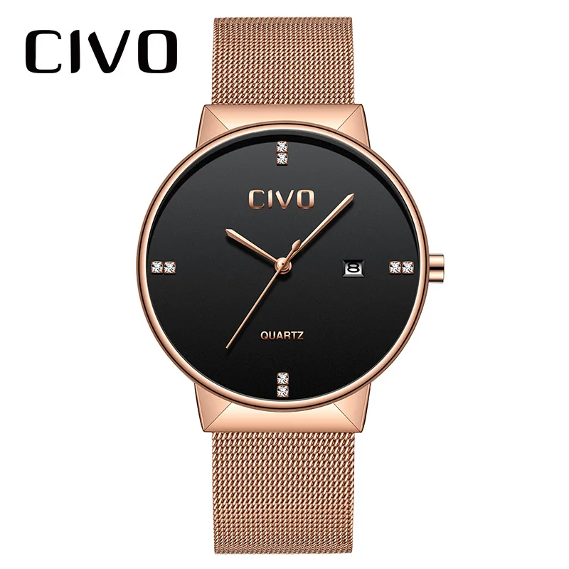 

CIVO Luxury Brand Watch For Men Waterproof Analogue Quartz Wrist Watch Rose Gold Steel Mesh Strap Watches Male Horloges Mannen
