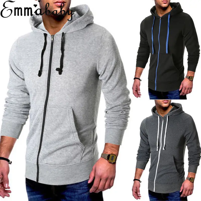 New Plain Mens American Fleece Zip Up Hoody Jacket Sweatshirt Hooded Zipper Top