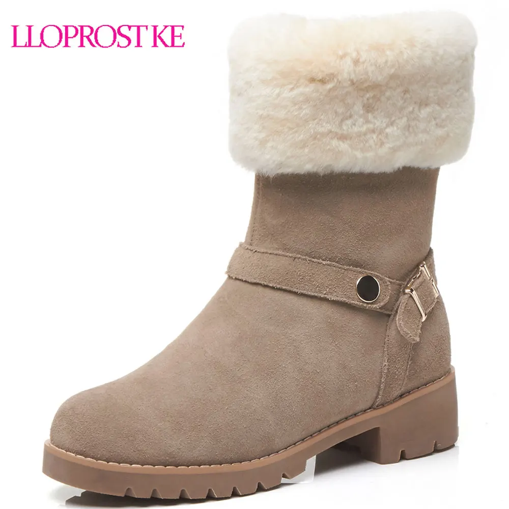 

Lloprost ke Women Short Boots Female Winter Shoes Woman Fur Warm Snow Boots Square Heel Ankle Boots Black Beige botas mujer D708