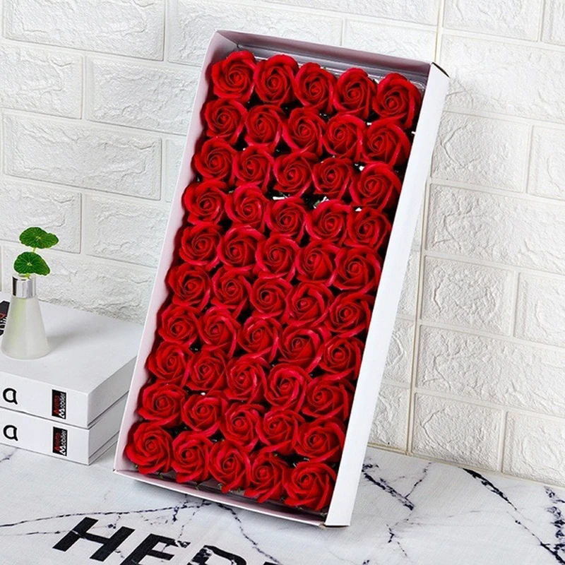 

50PCS/Box Artificial Flowers Essential Oil Floral Rose Flower Soap DIY Gift for Lover Valentines Day Mothers Day Wedding Home
