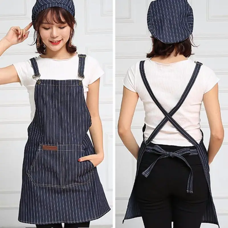 Men Women Stripes Long Waist Aprons Pocket Chef Waiter Bar Kitchen Apron Big Pocket Beautiful and Practical Good Kitchen Help