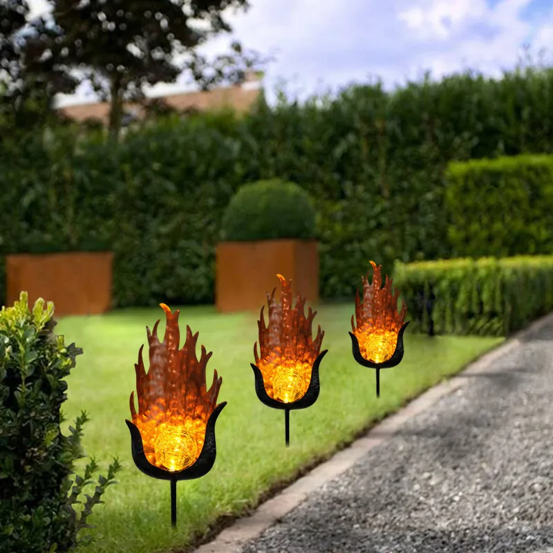 

2pcs Solar Lamp Solar Flame Light Flame Effect Iron + plastic LED Garden Light Outdoor Lawn Ornament Warm white light set