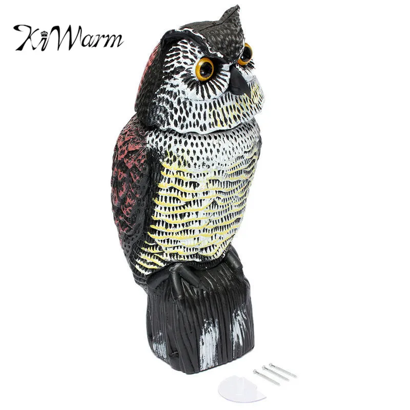 

KiWarm Lifelike Large Realistic Owl Decoy With Rotating Head Bird Crow Scarer Scarecrow Pest Control Hunting Shooting Ornament