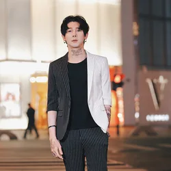 Splice Stripe Man's Suit Wedding Suits Men Slim Fit Tuxedo Suit 2pcs Set Jacket Pant Casual Smoking Costume Trajes De Hombre Splice Stripe Man's Suit Wedding Suits Men Slim Fit Tuxedo Suit 2pcs Set Jacket Pant Casual Smoking Costume Trajes De Hombre