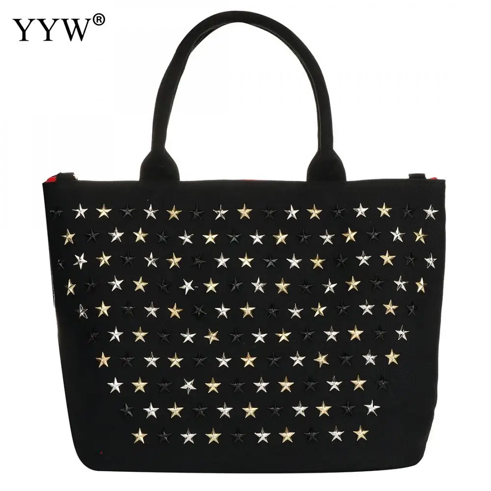 

Black Canvas Start Studded Handbag Women Fashion Shopping Bag Camouflage Day Clutch Casual Large Capacity Handbags Crossbody Bag