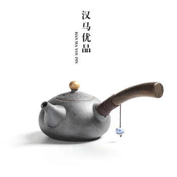 

Japanese style handmade crude pottery ancient single tea pot ceramic black tea long side handle teapot household kettle teaware