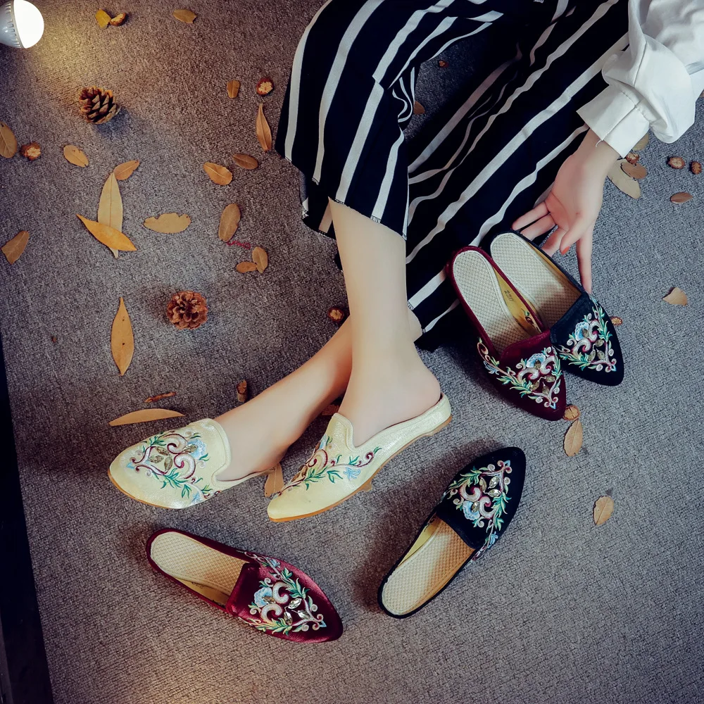Женские туфли-лодочки женская обувь Большие размеры 35-43 и выше, обувь Muller модельные туфли Стразы high-end атласные летние домашние тапочки сандалии тапочки