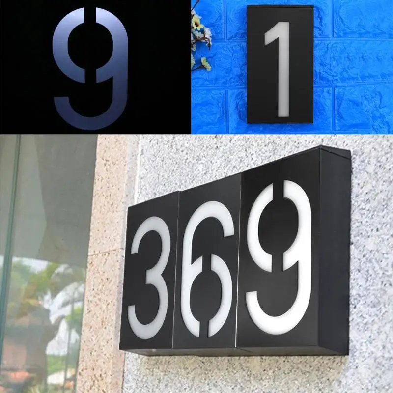 

Outdoor Solar Lights for Garden Decoration Number Print 6 LED Solar Waterproof Bulb Light Illumination Solar Doorplate Lamp