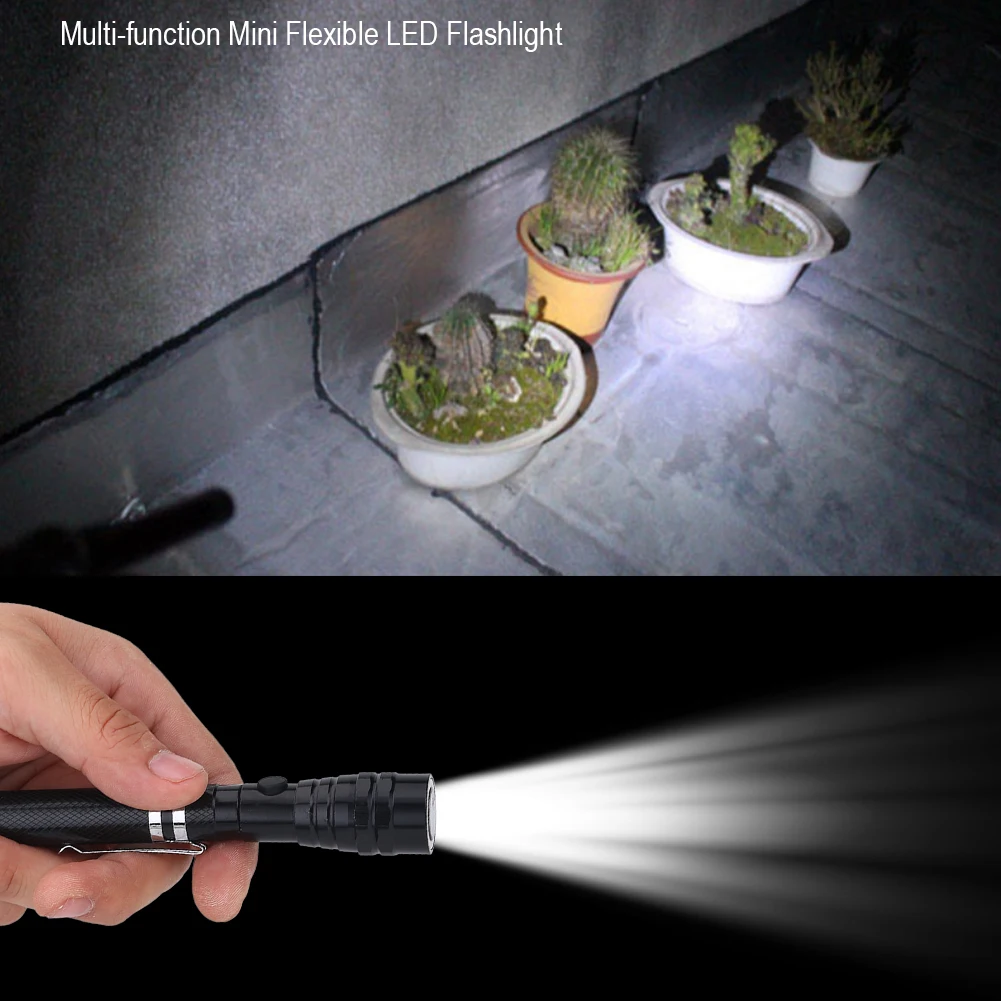 

Mini Flexible Telescopic LED Flashlight Rotatable Torch Flashlight with Magnetic End Outdoor Camping Hiking Flash Light Hot Sale