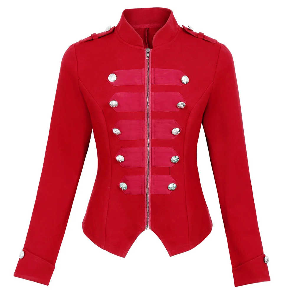 

Women's Zipper Button Coat Jacket Black Gothic VINTAGE Army Steampunk Outwear