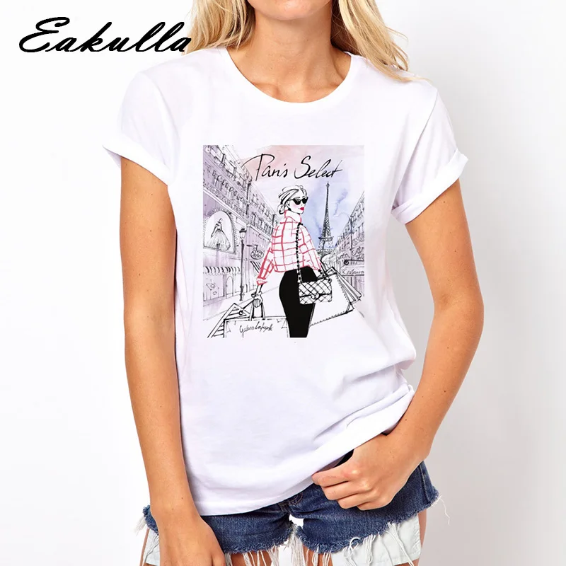 Фото Eskulla 2019 модная классная женская футболка с принтом белая хлопковая Женская Eskulla 2019 модная классная женская футболка с принтом белая хлопковая Женская