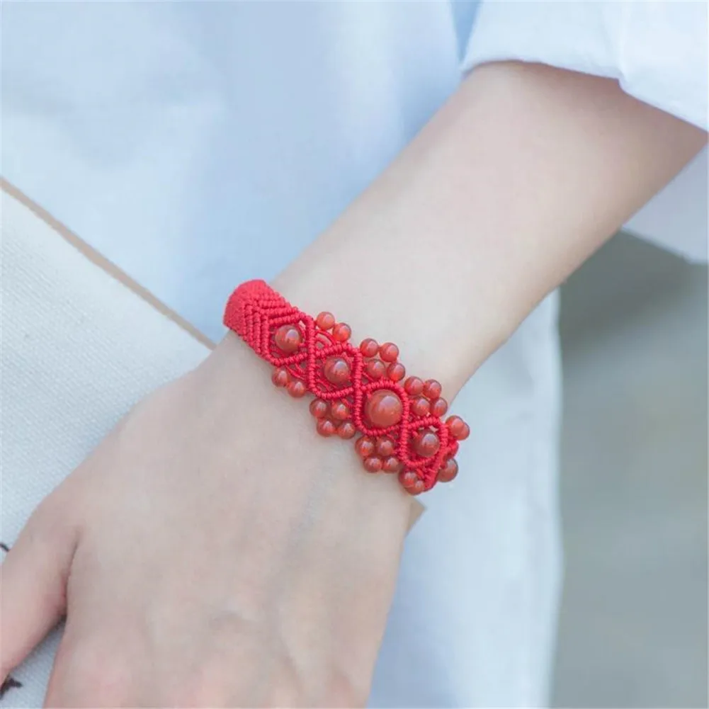 Women Bracelets Natural Red Gems Handmade Braiding