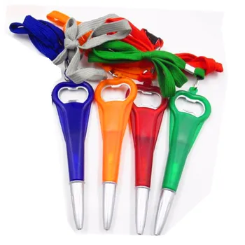 

300pcs/lot Factory sell bottle opener pen with string Plastic Ball Pen With String Short Ballpoint Pen Random Color send