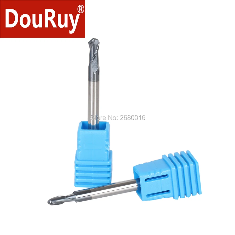 

DouRuy 1PC HRC55 two flutes ball nose carbide coated end mill milling cutter CNC router bit for metal