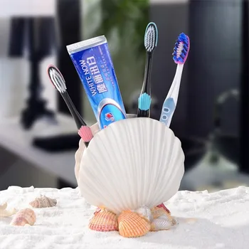 

Tooth Brush Holder Bathroom Accessories Durable Resin Shell Shaped Toothpate Storage Rack Creative Makeup Brush Holder