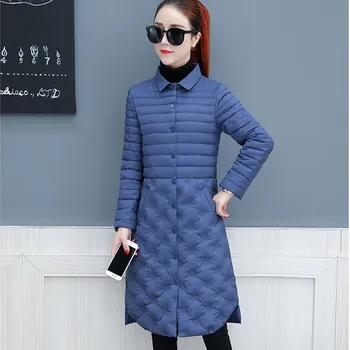 

Fashion Lightweight Winter Jacket Coat Women Blue Lapel Slim Parka Explosion Down Cotton Jacket Plus Size Wadded Overcoat Ls152