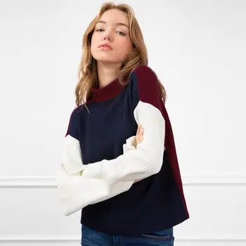 

Women's Turtleneck Sweater Patchwork Pullover Knitted Jumper Tops Spring Autumn Women Girl Sweaters Fashion