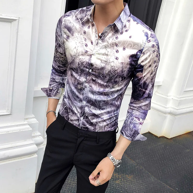 2019 Весна Новые Slim Fit корейские рубашки Для мужчин с длинным рукавом Мода рубашка