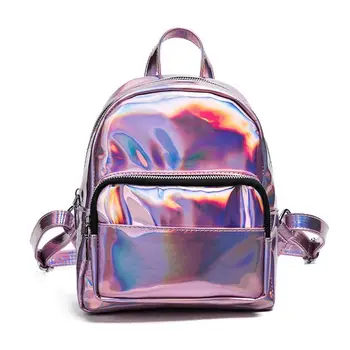 

Holographic Leather Backpack for Girls Pink Mini Backpack for Women