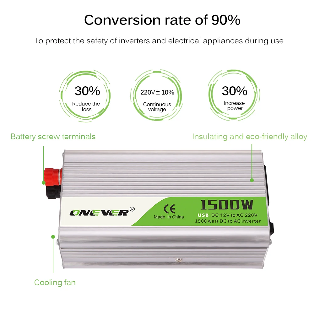 Автомобильный инвертор DC 12V к переменному току 220V 1500W Мощность конвертер с Светодиодный индикатор светильник сигареты светильник er выход звуковой сигнал