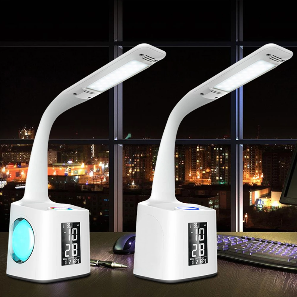 

Led USB Charging Desk Lamp Study Colorful Touch Control Office Eye Caring Table Light Clock Digital Calendar With Pen Holder