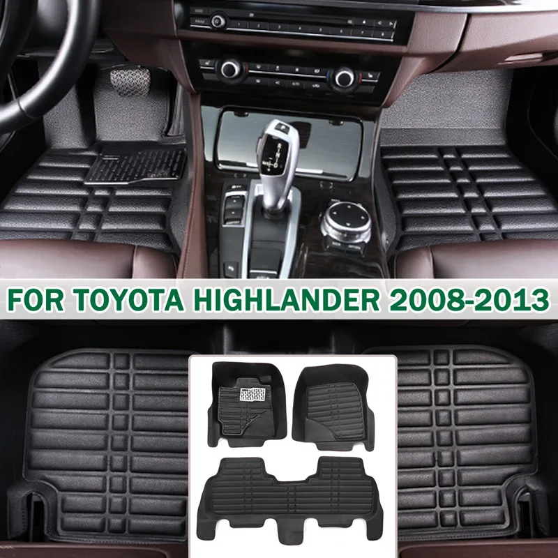 

Autoleader 3Pcs/Set Car Black Leather Liner Front Rear Floor Mats Auto Anti-Slip Carpets for Toyota for Highlander 2008-2013