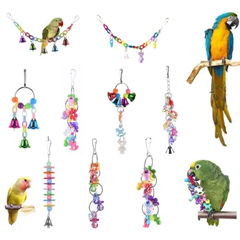 

8 Styles Parrot Toys Wood Birds Standing Chewing Rack Toys Bead Ball Heart Star Shape Parrot Toy Bird Toys Accessories Supplies