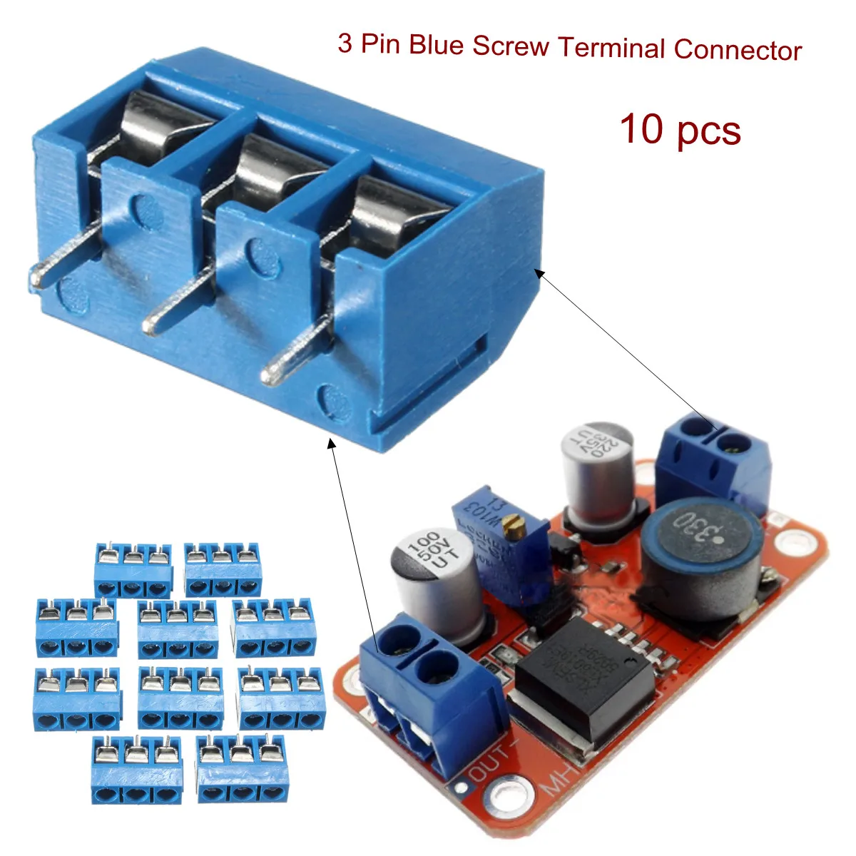 

10pcs 5mm KF-301 3 Pin Blue Screw Terminal Connector PCB Mount Block Screw Terminal NF Connector