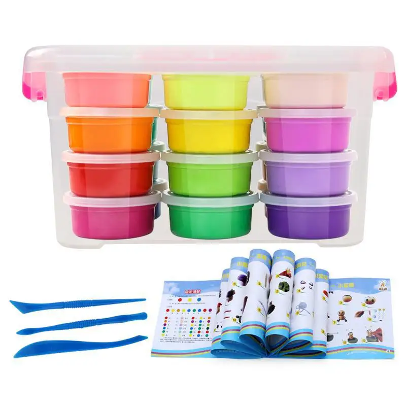 

24 Colors Slime Fluffy Toys With 3 Play Dough Tools Super Light Clay Colorful Plasticine Educational Soft Play Dough Toy Gift
